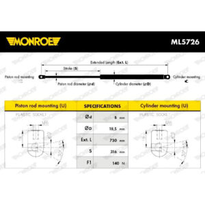 Αμορτισέρ Καπό Monroe ML5726 για Volvo C30 10.06 - 12.12, Volvo C70 II Convertible 3.06 - 6.13, Volvo S40 II (Ms) 1.04 - 12.12, Volvo V50 (Mw) 4.04 - 12.12
