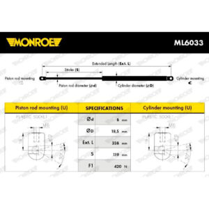 Αμορτισέρ Καπό Monroe ML6033 για Mg Zt 6.01 - 7.05, Mg Zt- T 10.01 - 7.05
