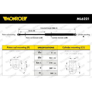 Αμορτισέρ Καπό Monroe ML6221 για VW Golf Alltrack (Ba5) 12.14 -, VW Golf Sportsvan (Am1) 2.14 -, VW Golf VII (5G1- Be1) 8.12 -, VW Golf VII Estate (Ba5) 4.13 -