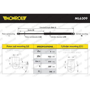 Αμορτισέρ Καπό Monroe ML6309 για Mercedes-Benz G-Class (W461) 9.89 -, Mercedes-Benz G-Class (W463) 9.89 -, Mercedes-Benz G-Class Cabrio (W463) 9.89 -