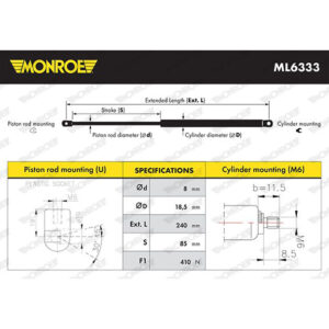 Αμορτισέρ Καπό Monroe ML6333 για Bmw 5 (F10) 1.09 -, Bmw 5 Touring (F11) 11.09 -, Bmw 6 Convertible (F12) 3.11 -, Bmw 6 Coupe (F13) 11.10 -, Bmw 6 Gran Coupe (F06) 9.11 -