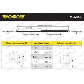 Αμορτισέρ Καπό Monroe ML6368 για Toyota Camry Saloon (_V3_) 8.01 - 11.06, Toyota Camry Saloon (_V4_) 1.06 - 9.11