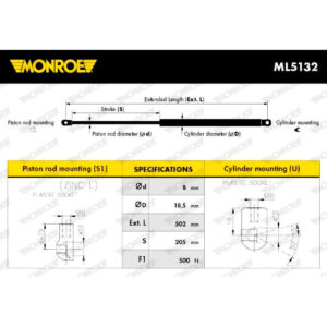 Αμορτισέρ Μπαγκάζ Monroe ML5132 για VW Bora Estate (1J6) 5.99 - 5.05, VW Golf Iv (1J1) 8.97 - 6.05, VW Golf Iv Variant (1J5) 5.99 - 6.06, VW Passat Variant (3B6) 10.00 - 8.05