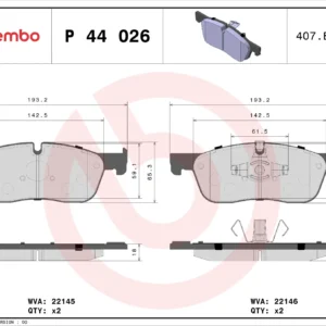 Σετ τακάκια, Δισκόφρενα Brembo P 44 026 για Jaguar, Land Rover