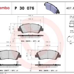 Σετ τακάκια, Δισκόφρενα Brembo P 30 076 για Hyundai