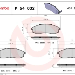 Σετ τακάκια, Δισκόφρενα Brembo P 54 032 για Nissan, Mitsubishi