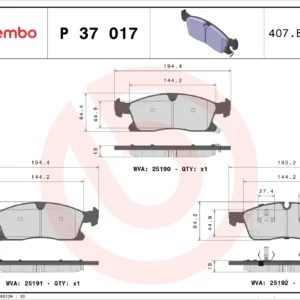 Σετ τακάκια, Δισκόφρενα Brembo P 37 017 για Jeep