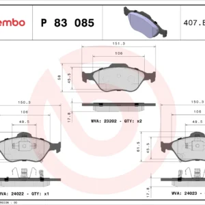 Σετ τακάκια, Δισκόφρενα Brembo P 83 085