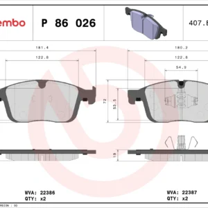 Σετ τακάκια, Δισκόφρενα Brembo P 86 026 για Volvo