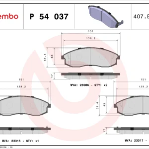Σετ τακάκια, Δισκόφρενα Brembo P 54 037 για Mitsubishi