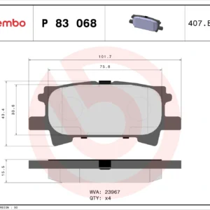 Σετ τακάκια, Δισκόφρενα Brembo P 83 068 Lexus, Toyota