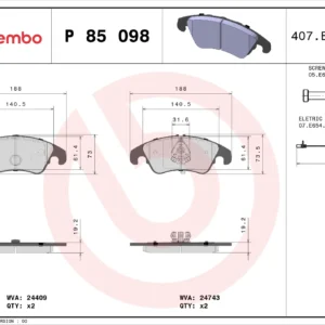 Σετ τακάκια, Δισκόφρενα Brembo P 85 098  για Audi