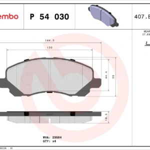 Σετ τακάκια, Δισκόφρενα Brembo P 54 030 για Citroen, Fiat, Hyundai, Jeep, Lancia, Peugeot, Chrysler, Dodge, Mitsubishi