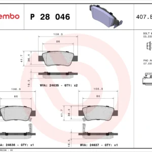 Σετ τακάκια, Δισκόφρενα Brembo P 28 046 για HONDA
