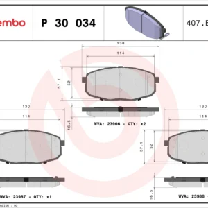 Σετ τακάκια, Δισκόφρενα Brembo P 30 034 για Hyundai, Kia