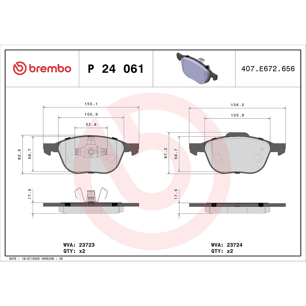 Σετ τακάκια, Δισκόφρενα Brembo P 24 061 για Ford, Mazda, Volvo - Amortiseronline - Amortiseronline Σετ τακάκια, Δισκόφρενα brembo p 24 061 για ford, mazda, volvo - amortiseronline -